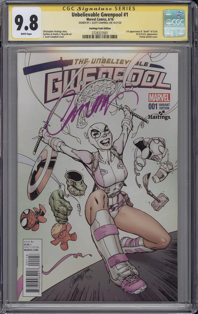Unbelievable Gwenpool #1 CGC SS 9.8 J Scott Campbell signed Hastings Color Fade Variant