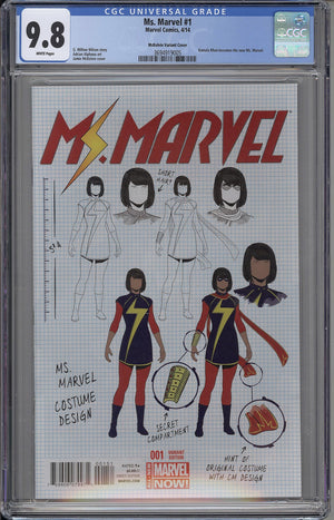 
            
                Load image into Gallery viewer, Ms. Marvel #1 CGC 9.8 Design Variant - First Kamala Khan Solo Series
            
        